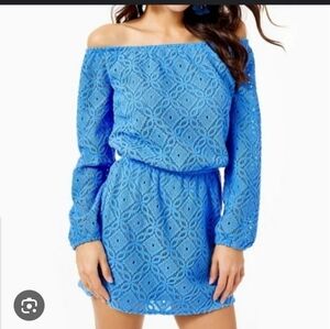 Lilly Pulitzer Romper Lana Off The Shoulder Skort S Blue Hyacinth Coastal Core